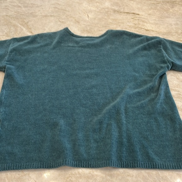 Eileen Fisher Boxy Velour Top | Teal Ribbed‎ Cotton | Size Medium - Picture 4 of 10